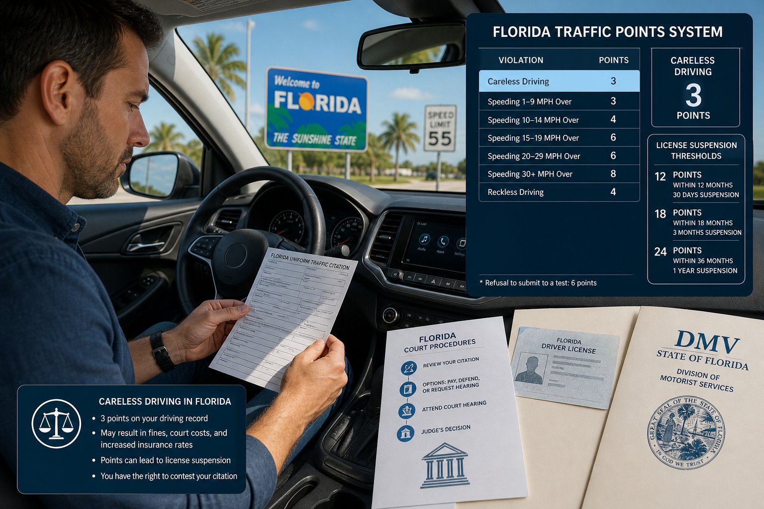 Careless Driving in Florida: How Many Points and What Happens?