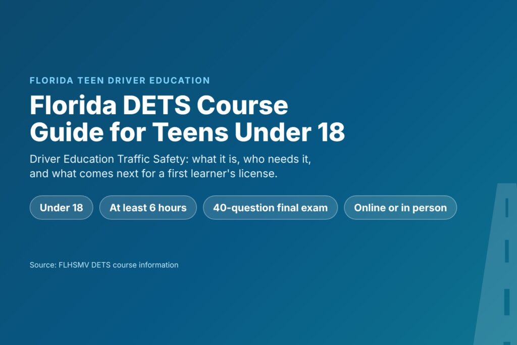 Blog Articles 1 Florida DETS course guide for teens under 18: at least 6 hours, 40-question final exam