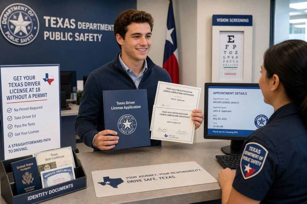 Blog Articles 9 18-year-old applying for a Texas driverโs license at a DPS office.